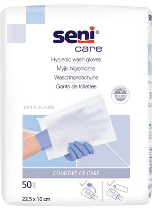 Seni Care Einmal-Waschhandschuhe unfoliert – Vliesstoff ohne Folienbeschichtung