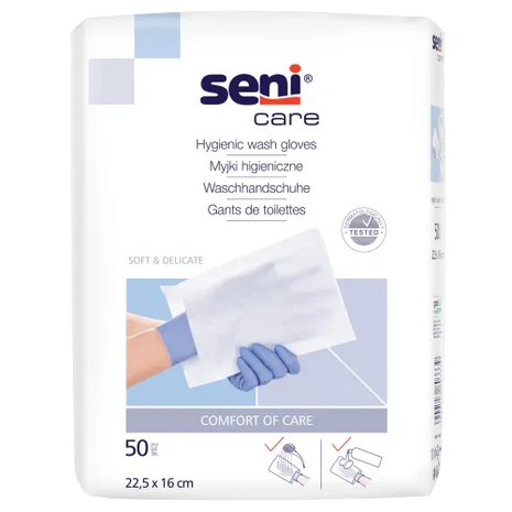 Seni Care Einmal-Waschhandschuhe unfoliert – Vliesstoff ohne Folienbeschichtung