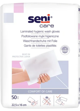 Seni Care Einmal-Waschhandschuhe foliert – Zellstoff mit Folienbeschichtung