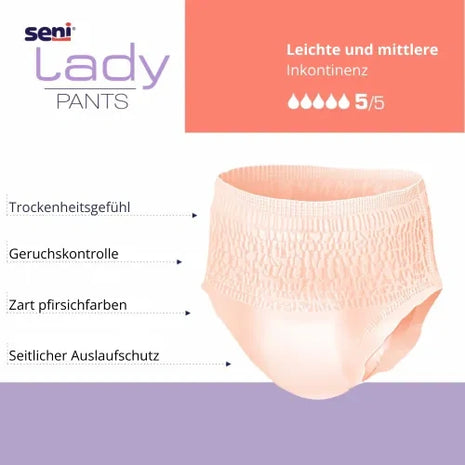 Seni Lady Pants für leichte bis mittlere Inkontinenz, trockenheitsgefühl, Geruchskontrolle, pfirsichfarben