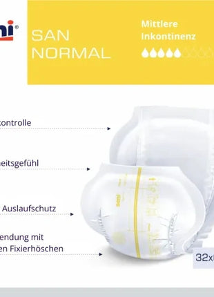 Seni SAN Normal Inkontinenzhose für mittlere Inkontinenz, 32x62,5 cm, mit Geruchskontrolle und elastischen Fixierhöschen