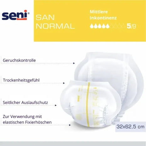 Seni SAN Normal Inkontinenzhose für mittlere Inkontinenz, 32x62,5 cm, mit Geruchskontrolle und elastischen Fixierhöschen