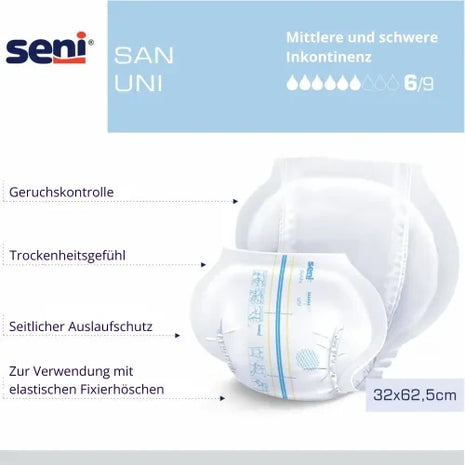 Inkontinenzhose SAN UNI für mittlere bis schwere Inkontinenz, 32x62,5 cm, mit Geruchskontrolle und Seitenschutz