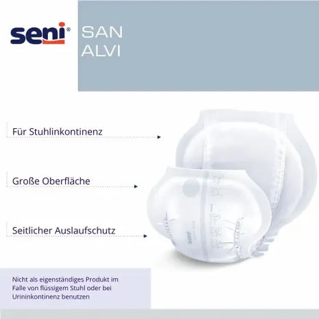 Seni San Alvi Inkontinenzprodukt für Stuhlinkontinenz mit großer Oberfläche und seitlichem Auslaufschutz