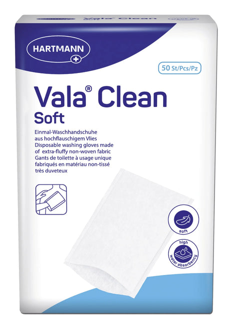 Vala Clean Soft Einmal-Waschhandschuhe aus hochflauschigem Vlies, 50 Stück, weich & hochsaugfähig