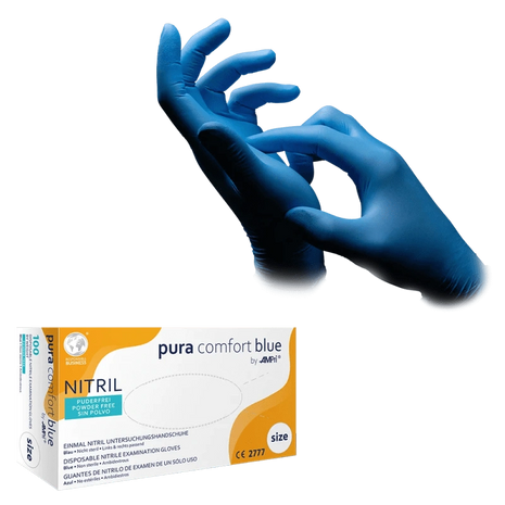 Blaue Nitril-Untersuchungshandschuhe, pulverfrei, Einmalhandschuhe für medizinische Pflege und Homecare