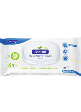 Bacillol 30 Sensitive Tissues, alkoholische Reinigungstücher für Desinfektion, plastikfrei, 24 Stück