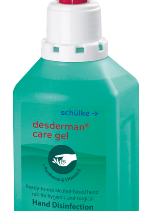 Desderman care gel 500ml Flasche mit Pumpspender, alkoholisches Handdesinfektionsmittel