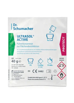Dr. Schumacher Ultrasol Active Pulver-Foliensachet zur Flächendesinfektion, 40g, Gefahrensymbole
