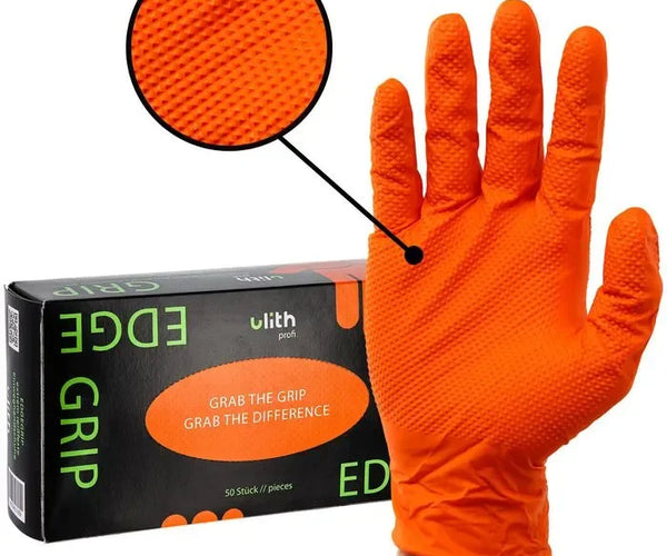Ulith Profi Edge Grip Orange | Nitrilhandschuhe mit Diamanttextur