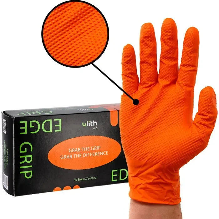 Ulith Profi Edge Grip Orange | Nitrilhandschuhe mit Diamanttextur