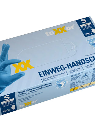 teXXor® Nitril-Einweg-Handschuhe OHNE BESCHLEUNIGER hellblau | 100 Stück