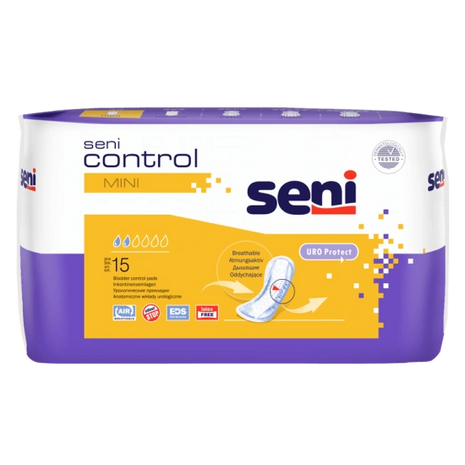 Seni Control Mini Inkontinenz pads, 15 Stück, atmungsaktiv mit URO Protect für sichere Pflege