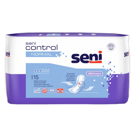 Seni Control Normal Inkontinenz pads, 15 Stück, atmungsaktiv mit URO Protect, für Homecare & Pflege