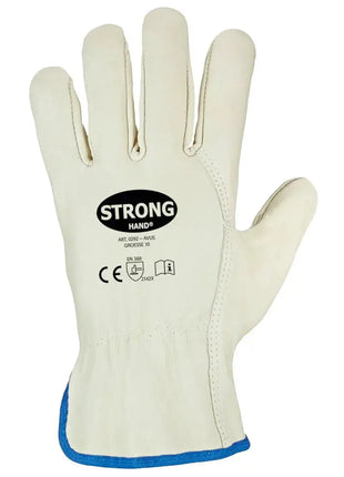 Stronghand AVUS Rindnappaleder-Handschuhe Grün-Beige - Ungefüttert mit Gummizug EN 388 Stronghand