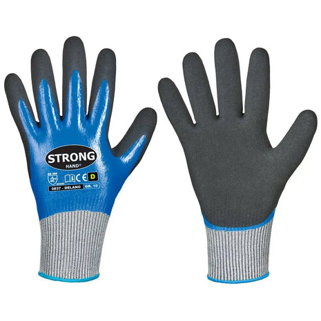 Stronghand DELANO Schnittschutzhandschuhe Level D Doppelt beschichtet Blau/Schwarz Stronghand