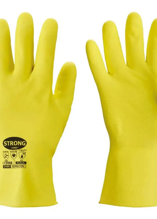 Gelbe Latexhandschuhe für Hygiene und Schutz, strukturierte Oberfläche, zwei Handschuhe