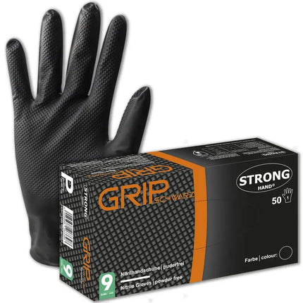 GRIP SCHWARZ | STRONGHAND® HANDSCHUHE 0442 | Diamanttextur Nitrilhandschuhe mit Grip Stronghand