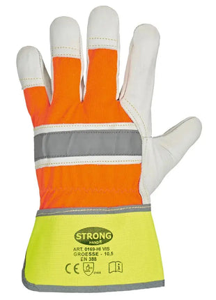 Stronghand HIVIS Warnschutz-Lederhandschuhe Rindvollleder Natur/Orange Stronghand