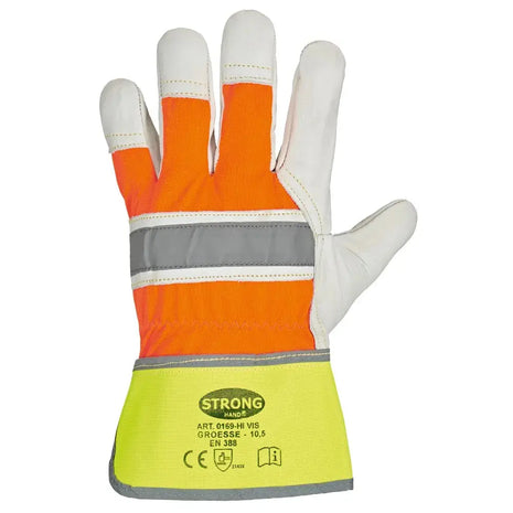 Stronghand HIVIS Warnschutz-Lederhandschuhe Rindvollleder Natur/Orange Stronghand