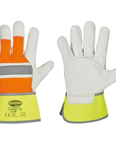 Schutzhandschuhe mit reflektierenden Streifen, Leder, orange und gelb, für Arbeitssicherheit