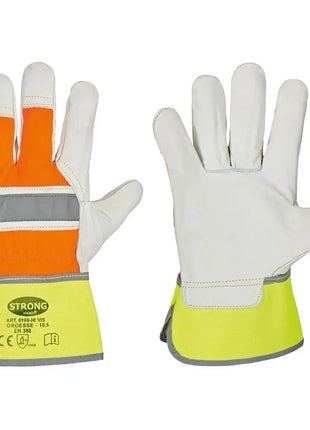 Stronghand HIVIS Warnschutz-Lederhandschuhe Rindvollleder Natur/Orange Stronghand