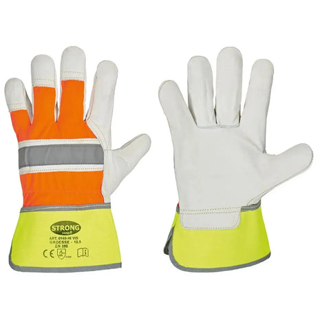 Stronghand HIVIS Warnschutz-Lederhandschuhe Rindvollleder Natur/Orange Stronghand