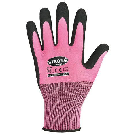 Stronghand LADY FLEXTER Latexhandschuhe Pink/Schwarz - Flexibel & ergonomisch EN 388 Stronghand