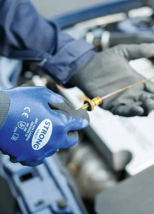 Stronghand LAREDO Nitrilhandschuhe Doppelt beschichtet Blau/Schwarz - Ölige Umgebung EN 388 Stronghand