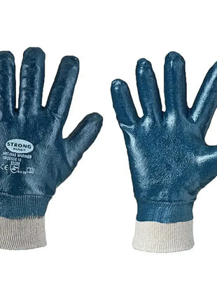 Blaue Arbeitshandschuhe mit Beschichtung und weißem Bündchen, Schutz für Hände, robust