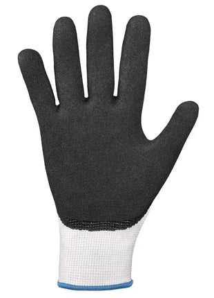 Nitril Schnittschutzhandschuh, schwarz, Handfläche nach oben, weißes Bündchen, Arbeitsschutz