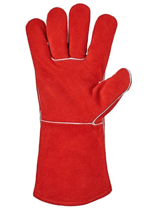 Roter Schweißerhandschuh aus Leder mit verstärkten Nähten für Arbeitsschutz