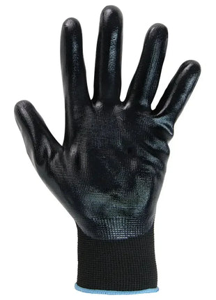 Schwarzer Arbeitshandschuh aus Polyester mit Nitril-Beschichtung, Schutz und Hygiene
