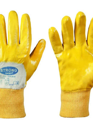 Gelbe Schutzhandschuhe aus Nitril für Arbeitsschutz, robust und chemikalienbeständig