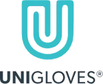 Unigloves Logo in Blau und Schwarz, Symbol für hochwertige Einweghandschuhe