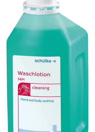 Waschlotion Flasche, türkis, mit weißem Deckel für hygienische Hand- und Körperreinigung