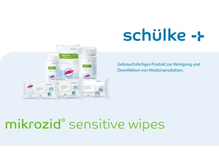Banner-Gruppenbild für Mikrozid Sensitiv Wipes von Schülke. Ein effektives Desinfektionstuch für empfindliche Oberflächen