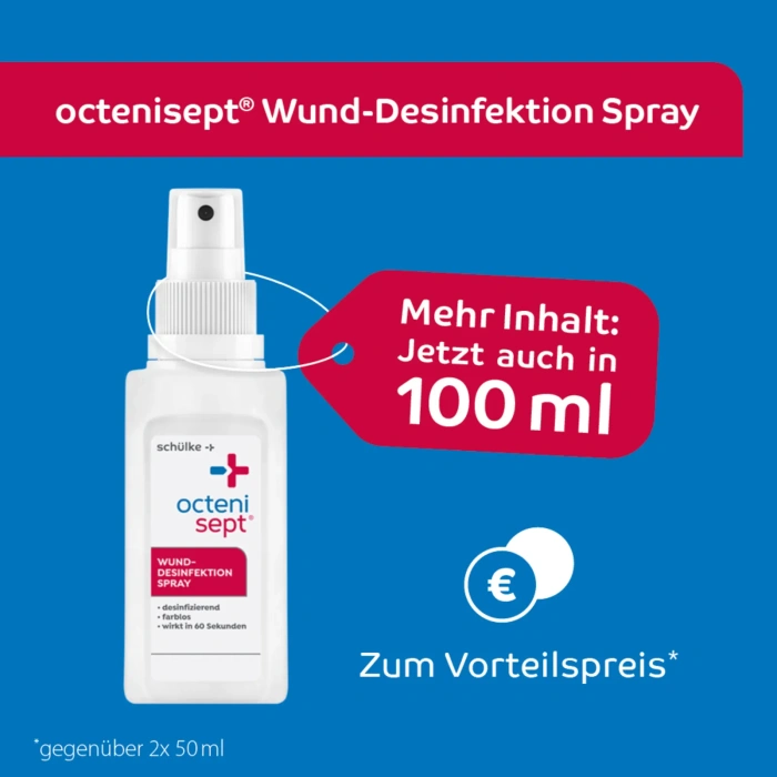 Banner für Octenisept Wunddesinfektion in 100 ml Flasche von Schülke. Zuverlässiger Schutz und Pflege für Wunden