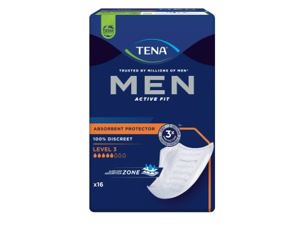 TENA Men Active Fit Inkontinenzeinlagen von Essity - Diskreter Schutz und Komfort für aktive Männer bei Inkontinenz. Level 3 Bild.