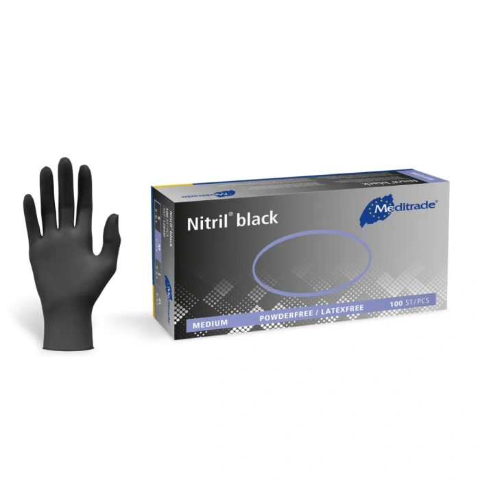 Schwarze Nitrilhandschuhe von Senipax, bekannt als Meditrade Nitril Black - Hochwertige Einweghandschuhe für verschiedene Anwendungen