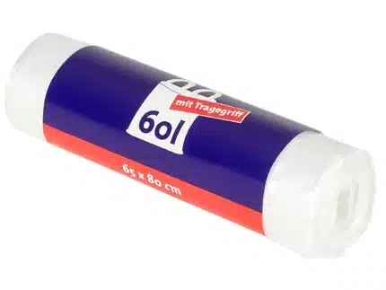 Ulith HDPE Müllbeutel 60 Liter | Tragegriff | 8,5my | 20 Stück/Rolle