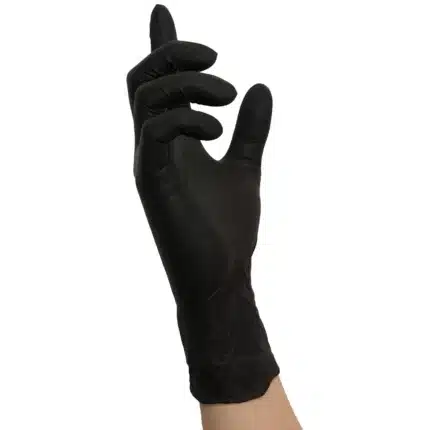 NITRAS BIG BLACK WAVE, Nitril-Einmalhandschuhe, schwarz (Farbcode: 1000), unsteril, Rollrand, puderfrei, hergestellt nach EN 455, für Lebensmittelkontakt, beidseitig tragbar (linke und rechte Hand), medizinische Handschuhe, mikrogeraute Fingerspitzen, Farbleitsystem für Größen, AQL 1,5, Schutz gegen Mikroorganismen, Bakterien und Viren, Box à 200 Stück