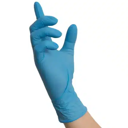 NITRAS BIG BLUE WAVE, Nitril-Einmalhandschuhe, blau (Farbcode: 2200), unsteril, Rollrand, puderfrei, hergestellt nach EN 455, für Lebensmittelkontakt, beidseitig tragbar (linke und rechte Hand), medizinische Handschuhe, mikrogeraute Fingerspitzen, Farbleitsystem für Größen, AQL 1,5, Schutz gegen Mikroorganismen, Bakterien und Viren, Box à 200 Stück