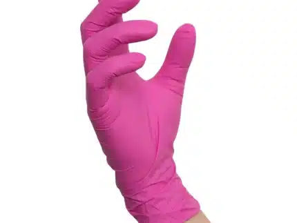 NITRAS CANDY WAVE, Nitril-Einmalhandschuhe, pink (Farbcode: 6400), unsteril, Rollrand, puderfrei, hergestellt nach EN 455, beidseitig tragbar (linke und rechte Hand), medizinische Handschuhe, mikrogeraute Fingerspitzen, Farbleitsystem für Größen, AQL 1,5, Schutz gegen Mikroorganismen, Bakterien und Viren, Box à 100 Stück