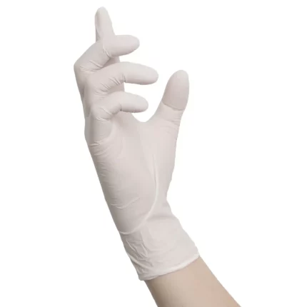 NITRAS WHITE WAVE, Nitril-Einmalhandschuhe, weiß (Farbcode: 1100), unsteril, Rollrand, puderfrei, hergestellt nach EN 455, für Lebensmittelkontakt, beidseitig tragbar (linke und rechte Hand), medizinische Handschuhe, mikrogeraute Fingerspitzen, Farbleitsystem für Größen, AQL 1,5, Schutz gegen Mikroorganismen, Bakterien und Viren, Box à 100 Stück