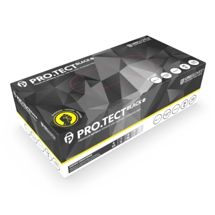 PRO.TECT BLACK HD+ Robuste Nitrilhandschuhe mit langer Stulpe in Schwarz