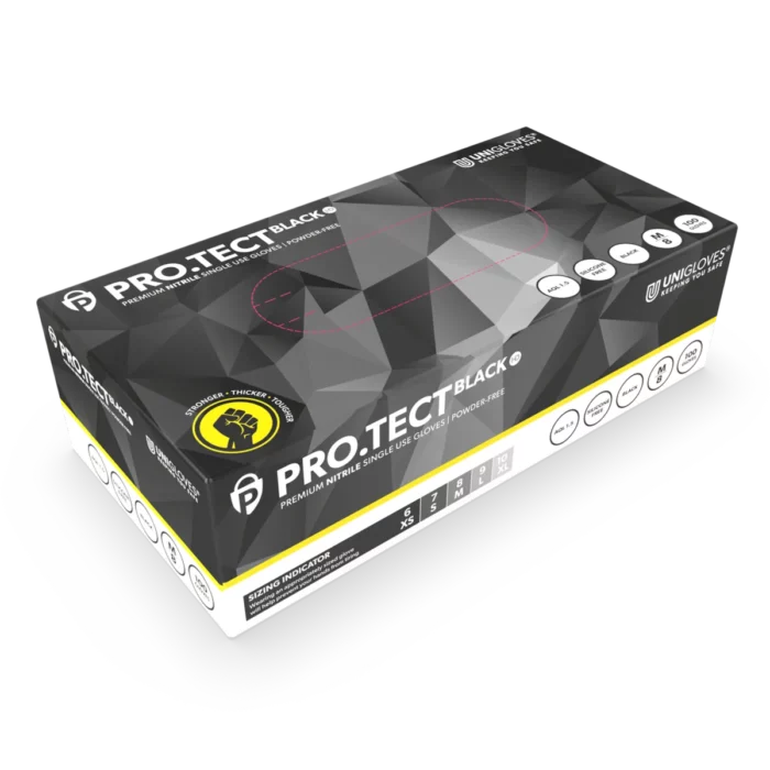 PRO.TECT BLACK HD+ Robuste Nitrilhandschuhe mit langer Stulpe in Schwarz