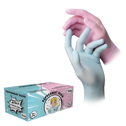 farbenfrohe Nitrilhandschuhe in Mint & Rosa