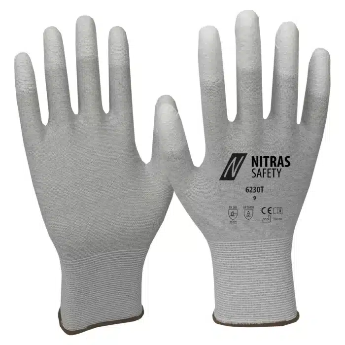 NITRAS PU-Antistatikhandschuhe 6230T in grau/weiß