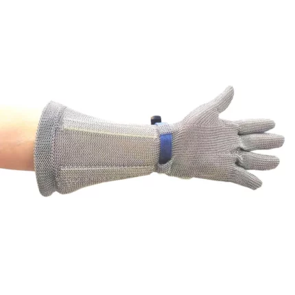 AC10 - CHAINMAIL Kettenhandschuh mit Stulpe 45 cm Silber